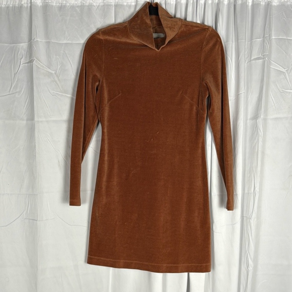 Everlane Velour Stucco Brown Mock Neck Mini Dress Size S